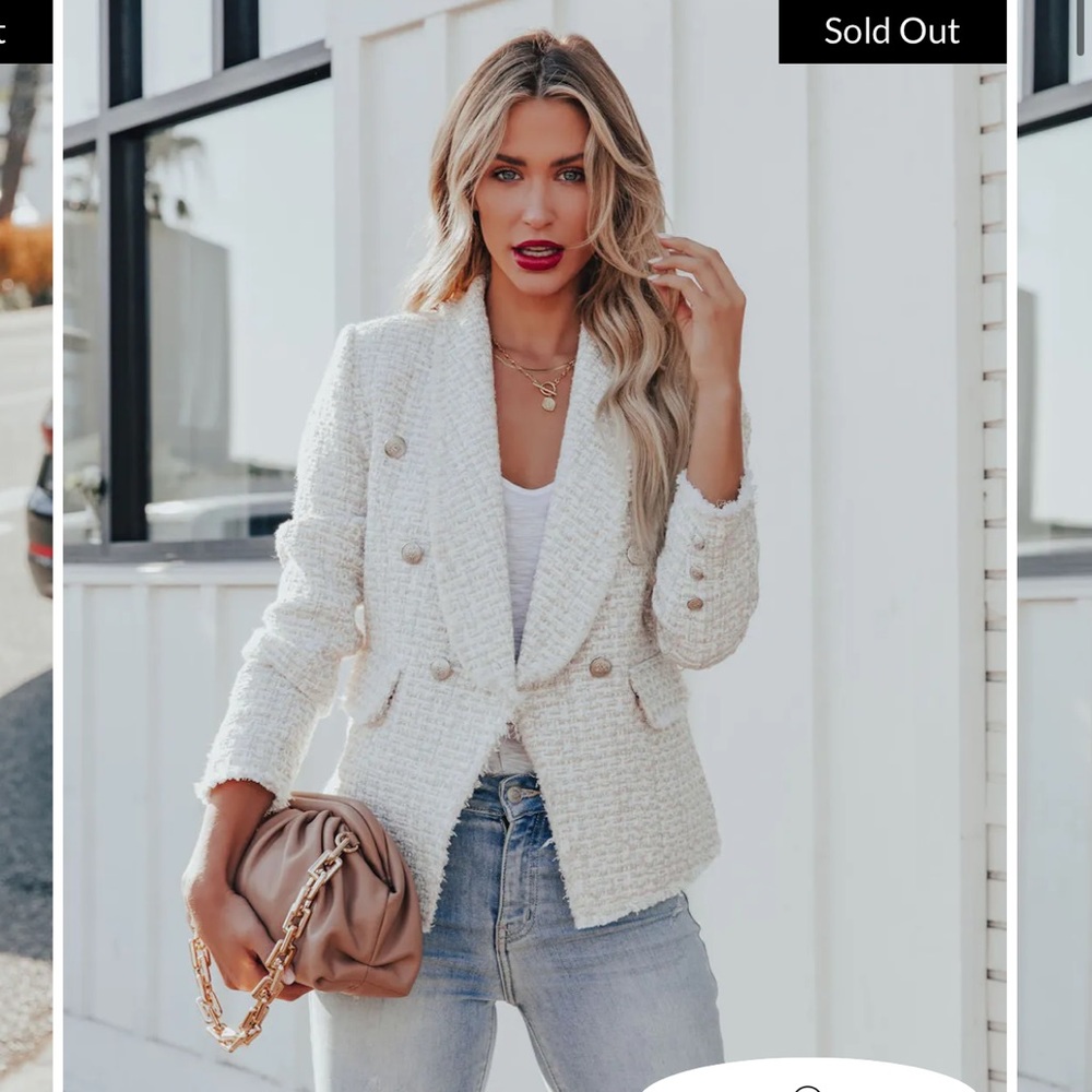 Vici - Celena Pocketed Tweed Blazer